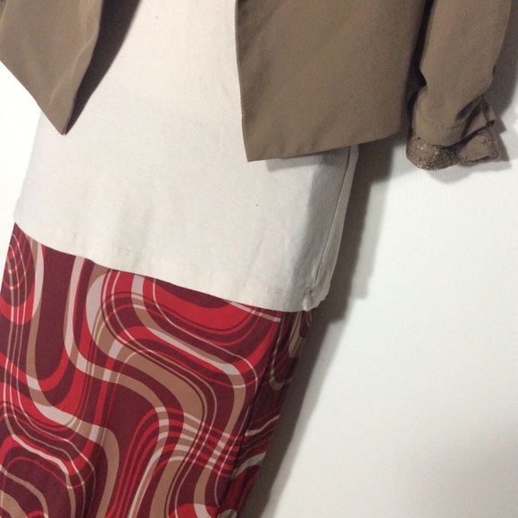 🌺 4PC SWIRL RED SKIRT TAN TANK COVER BLAZER CHAIN - Picture 5 of 8